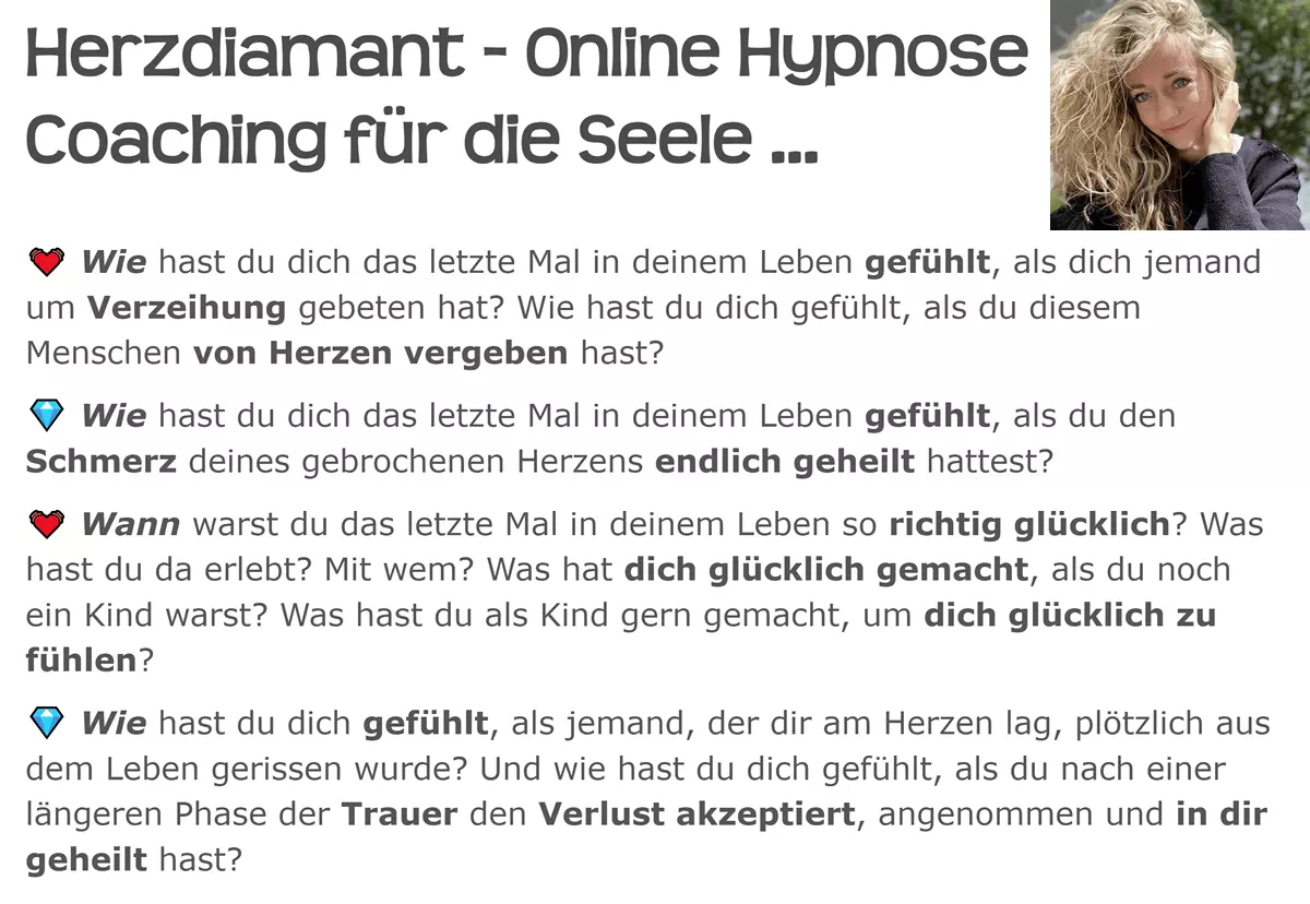 Hypnose Coaching Düsseldorf - 💓️ Herzdiamant.de: Trauerhilfe, Hypnose bei Burnout, Reiki & Energiearbeit, Psychologische Beratung